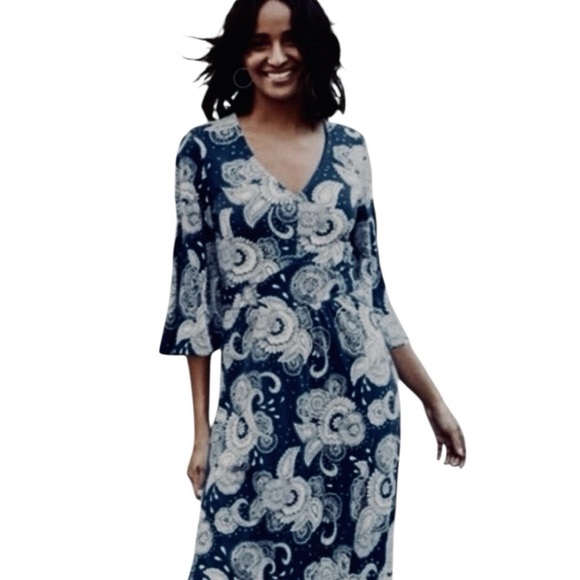 Boden Louisa Jersey Blue Paisley/Floral Print Dress Size 8P - Picture 9 of 9